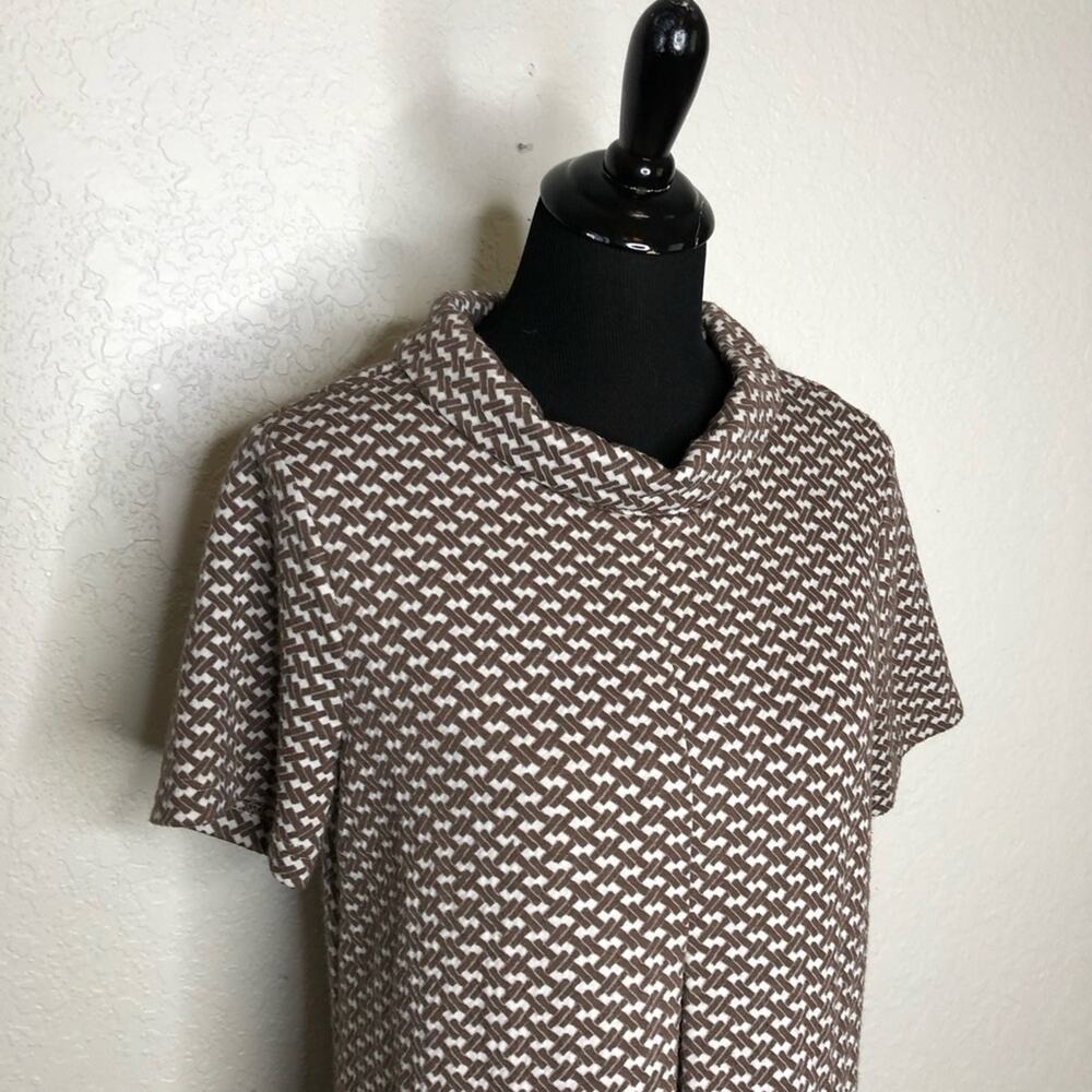 Tyler Boe brown white geometric knit collared shift dress size Medium - Picture 2 of 16